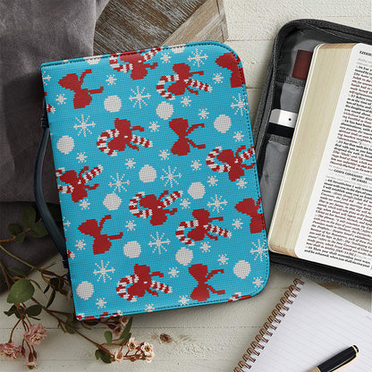 Christmas Party Knitted Pattern Print Leather Bible Cover