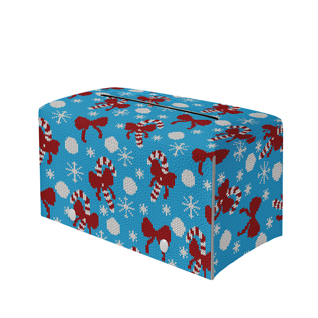Christmas Party Knitted Pattern Print Leather Tissue Box Cover
