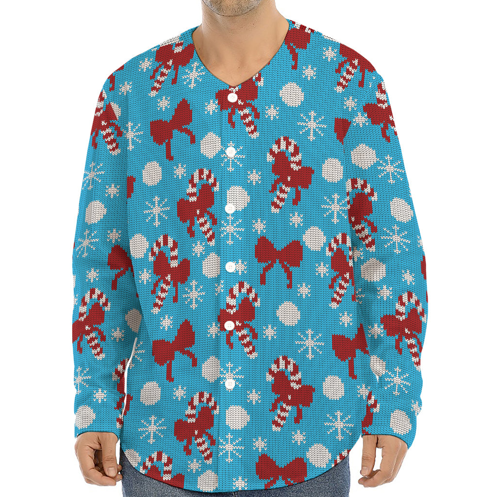 Christmas Party Knitted Pattern Print Long Sleeve Baseball Jersey