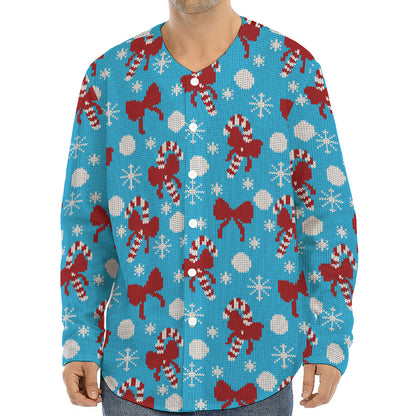 Christmas Party Knitted Pattern Print Long Sleeve Baseball Jersey