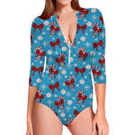 Christmas Party Knitted Pattern Print Long Sleeve Swimsuit