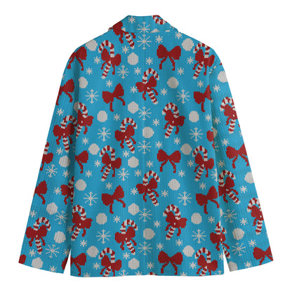 Christmas Party Knitted Pattern Print Men's Cotton Blazer