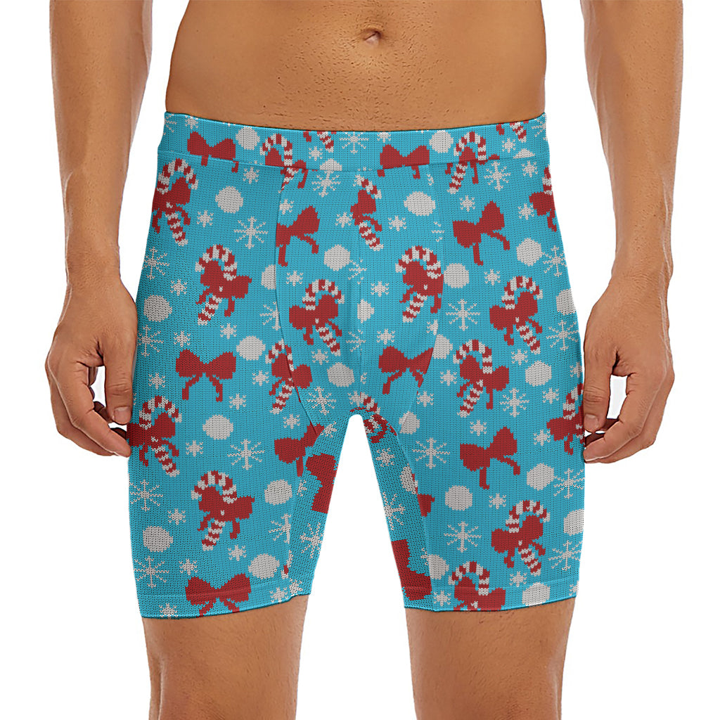 Christmas Party Knitted Pattern Print Men's Long Boxer Briefs
