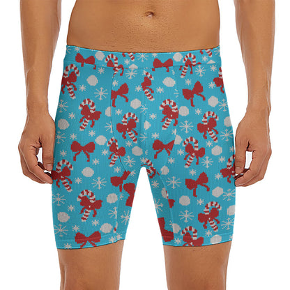 Christmas Party Knitted Pattern Print Men's Long Boxer Briefs