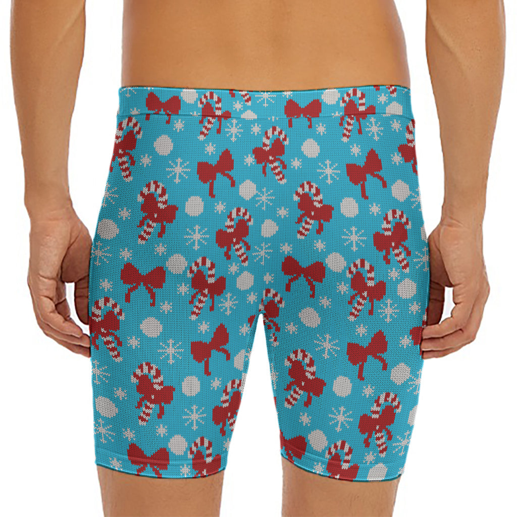 Christmas Party Knitted Pattern Print Men's Long Boxer Briefs