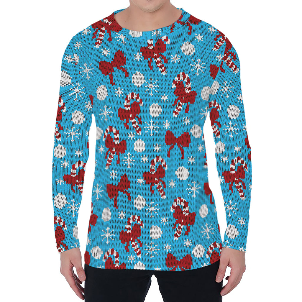 Christmas Party Knitted Pattern Print Men's Long Sleeve T-Shirt