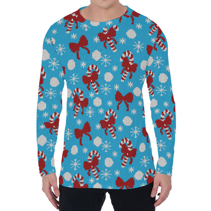 Christmas Party Knitted Pattern Print Men's Long Sleeve T-Shirt