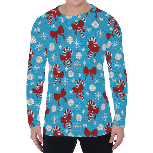 Christmas Party Knitted Pattern Print Men's Long Sleeve T-Shirt