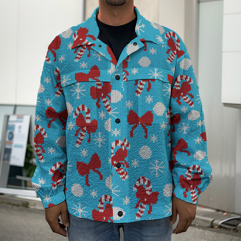 Christmas Party Knitted Pattern Print Men's Shirt Jacket
