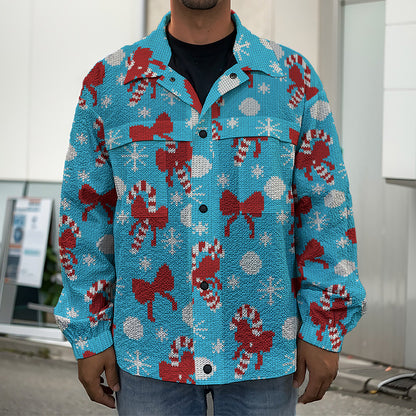 Christmas Party Knitted Pattern Print Men's Shirt Jacket