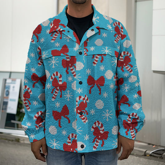 Christmas Party Knitted Pattern Print Men's Shirt Jacket