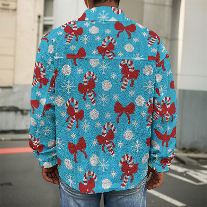 Christmas Party Knitted Pattern Print Men's Shirt Jacket