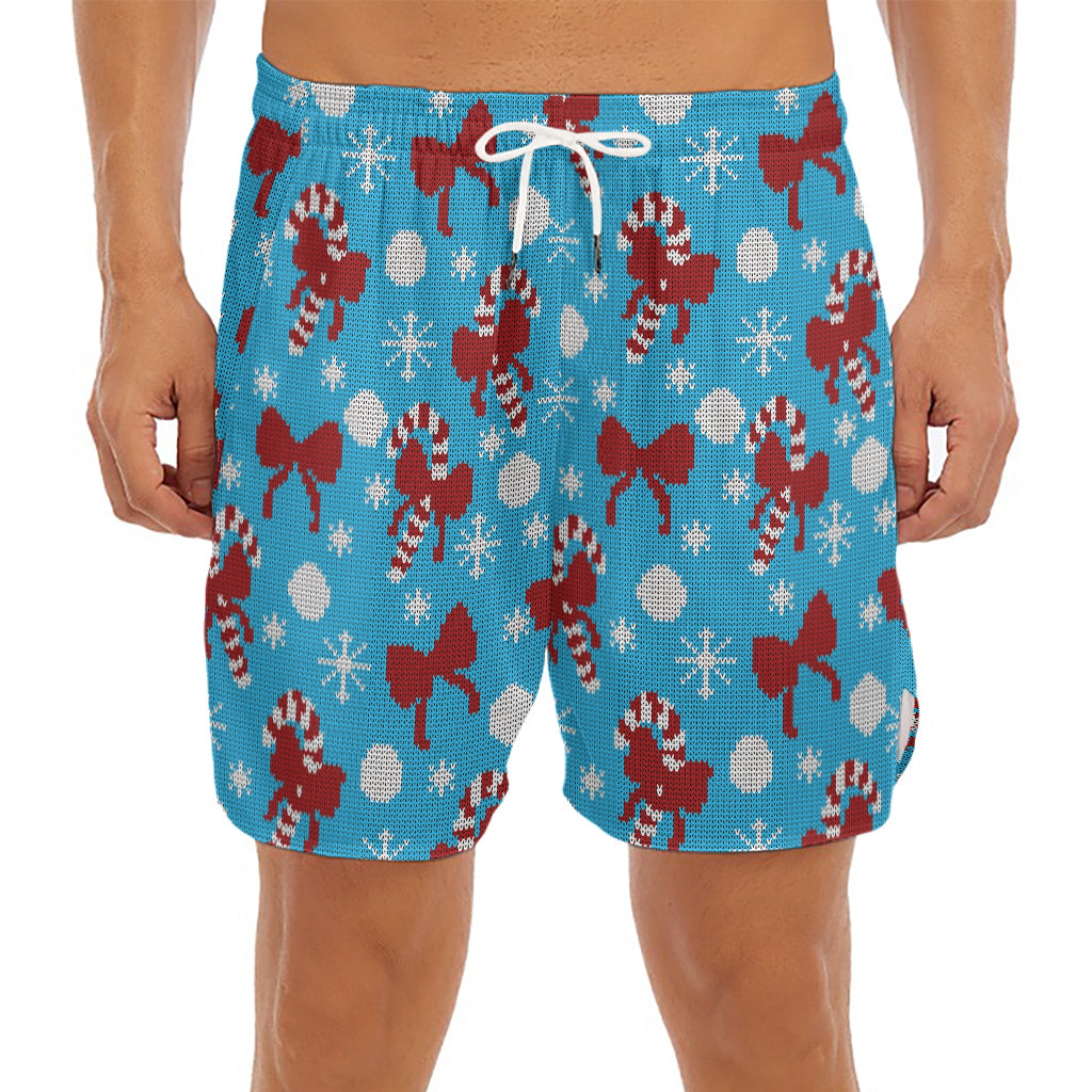 Christmas Party Knitted Pattern Print Men's Split Running Shorts