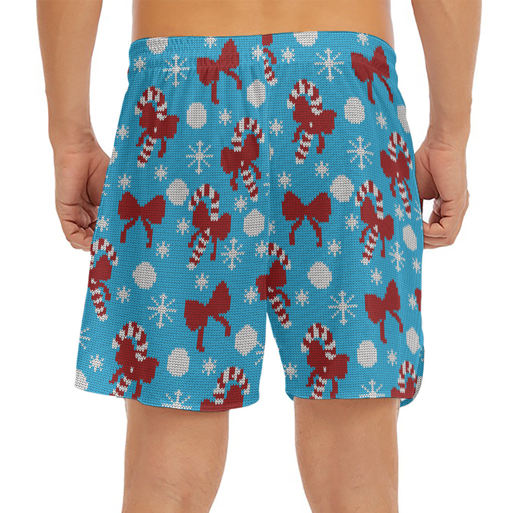 Christmas Party Knitted Pattern Print Men's Split Running Shorts