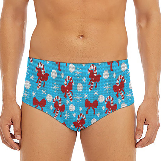 Christmas Party Knitted Pattern Print Men's Triangle Swim Briefs