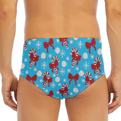 Christmas Party Knitted Pattern Print Men's Triangle Swim Briefs
