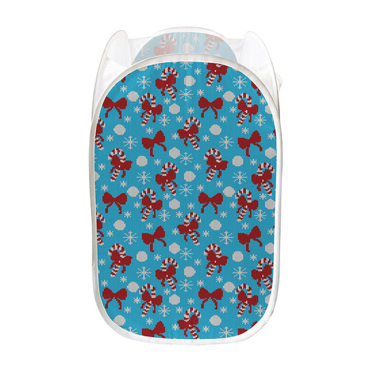 Christmas Party Knitted Pattern Print Mesh Laundry Hamper