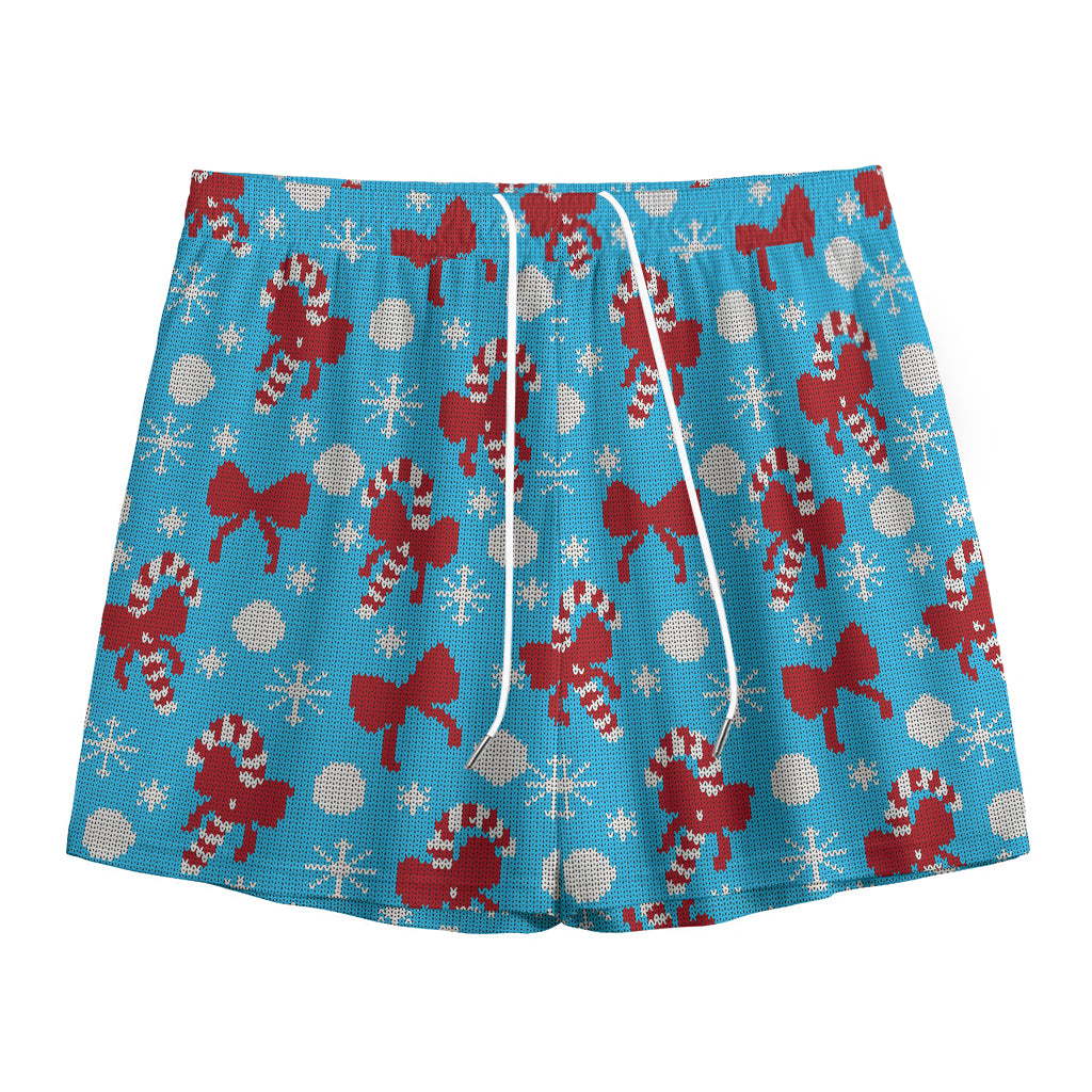 Christmas Party Knitted Pattern Print Mesh Shorts