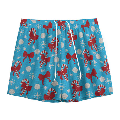 Christmas Party Knitted Pattern Print Mesh Shorts