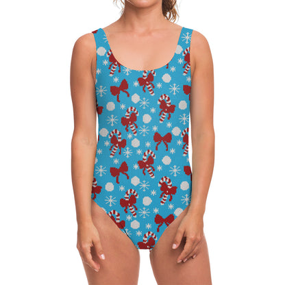 Christmas Party Knitted Pattern Print One Piece Swimsuit