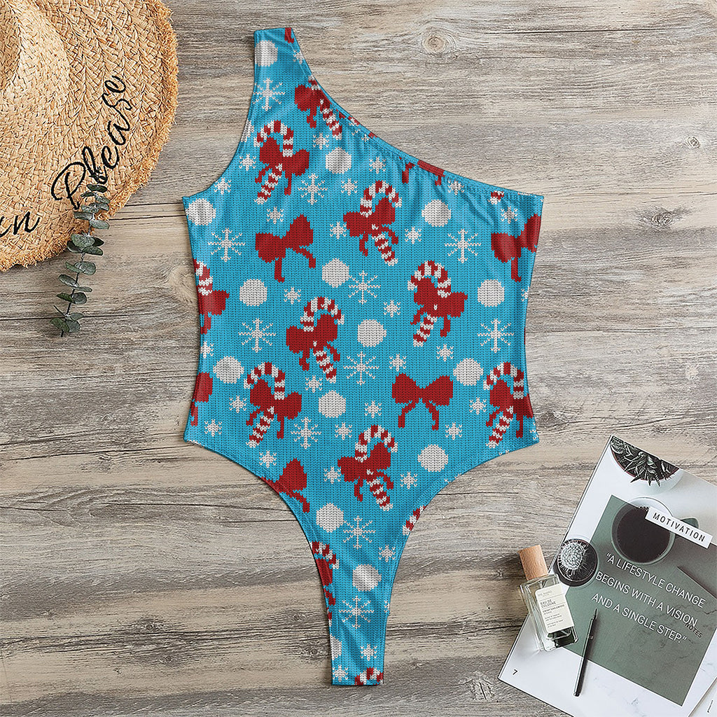 Christmas Party Knitted Pattern Print One Shoulder Bodysuit