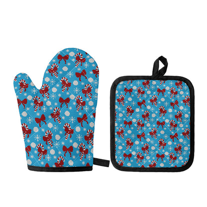 Christmas Party Knitted Pattern Print Oven Mitt And Pot Holder Set