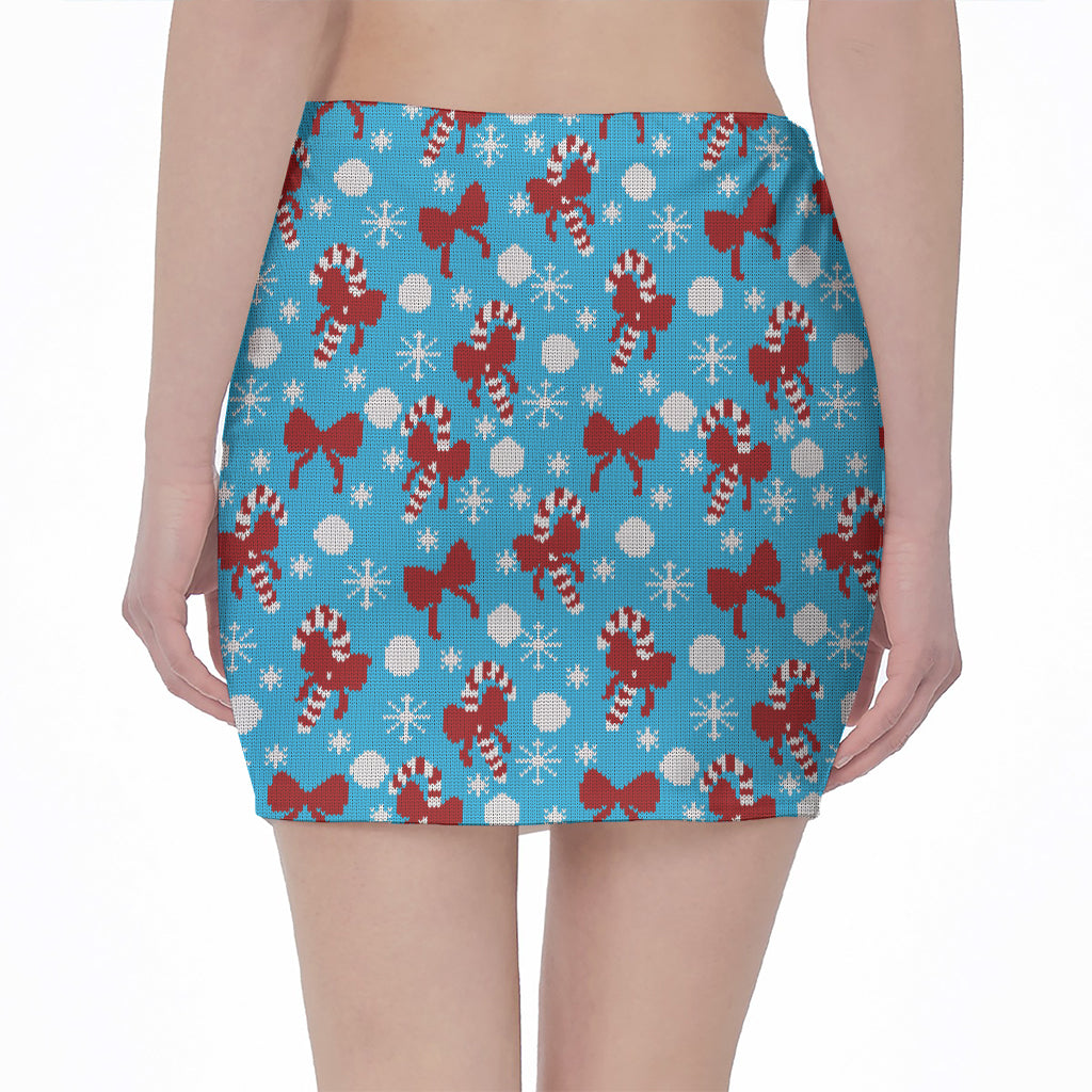 Christmas Party Knitted Pattern Print Pencil Mini Skirt