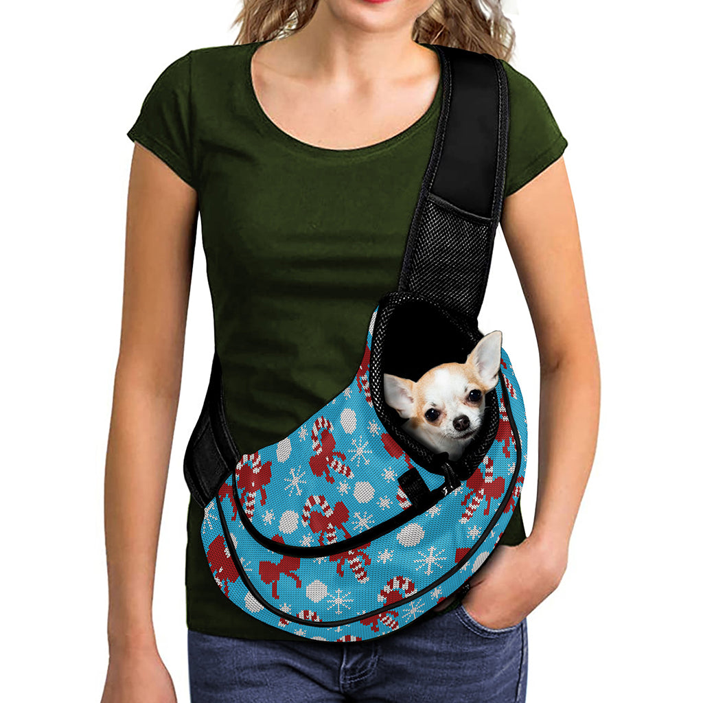 Christmas Party Knitted Pattern Print Pet Sling Carrier