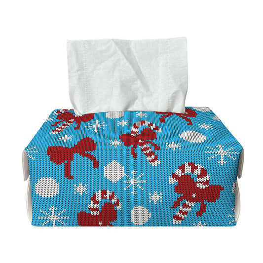 Christmas Party Knitted Pattern Print Rectangle Tissue Box Cover