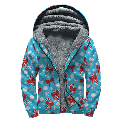 Christmas Party Knitted Pattern Print Sherpa Lined Zip Up Hoodie
