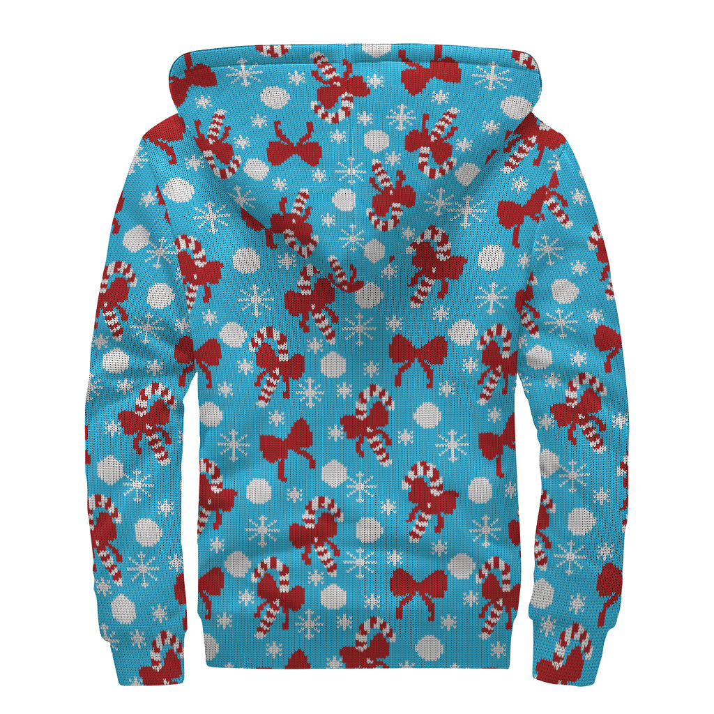 Christmas Party Knitted Pattern Print Sherpa Lined Zip Up Hoodie