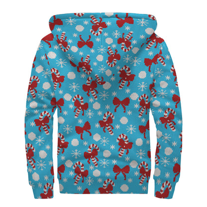 Christmas Party Knitted Pattern Print Sherpa Lined Zip Up Hoodie