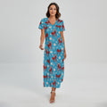 Christmas Party Knitted Pattern Print Short Sleeve Maxi Dress