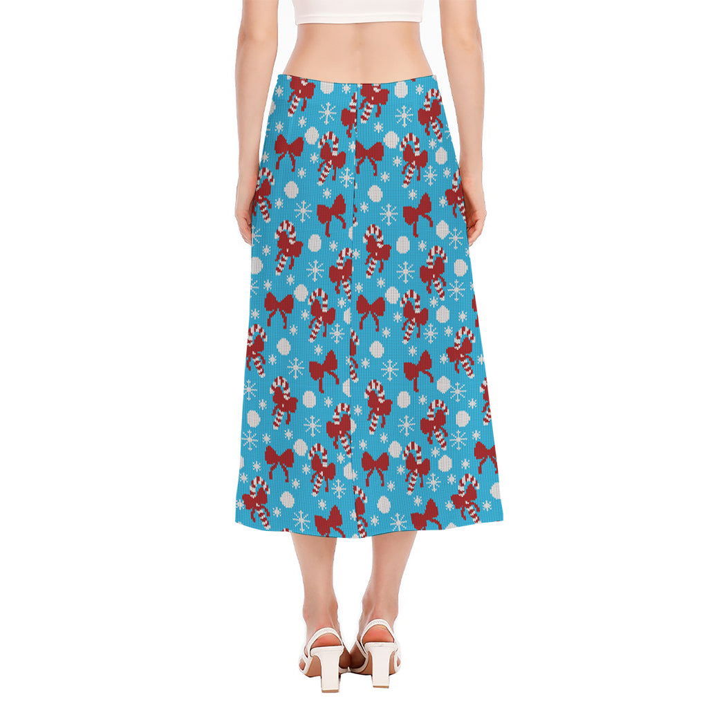 Christmas Party Knitted Pattern Print Side Slit Midi Skirt