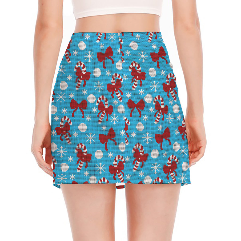 Christmas Party Knitted Pattern Print Side Slit Mini Skirt