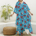 Christmas Party Knitted Pattern Print Silk V-Neck Kaftan Dress