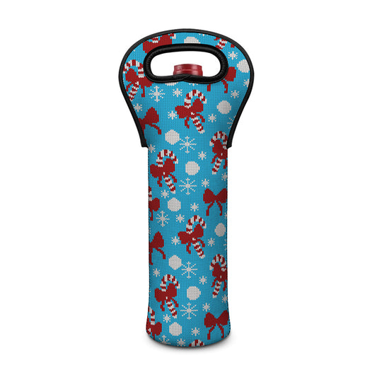 Christmas Party Knitted Pattern Print Single Neoprene Wine Tote