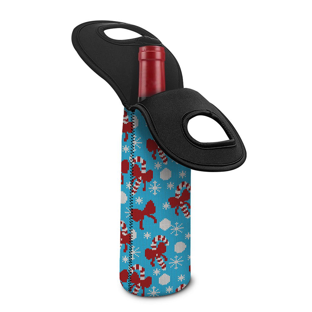Christmas Party Knitted Pattern Print Single Neoprene Wine Tote
