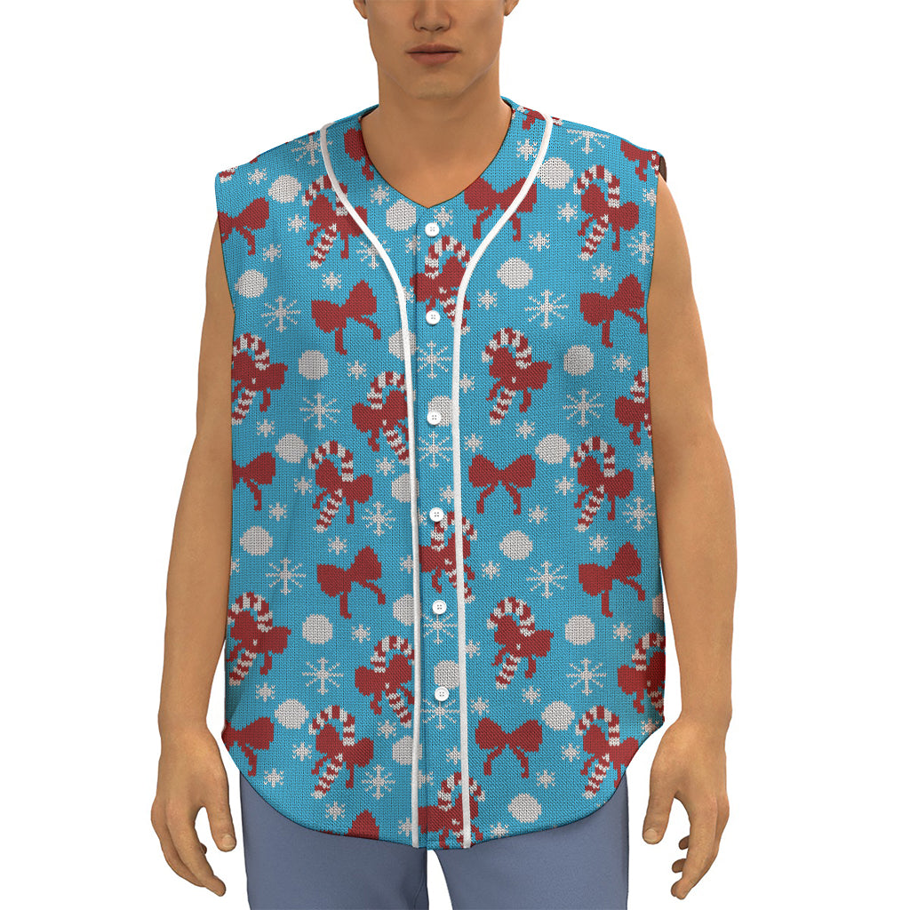 Christmas Party Knitted Pattern Print Sleeveless Baseball Jersey