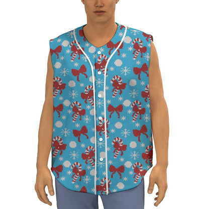 Christmas Party Knitted Pattern Print Sleeveless Baseball Jersey
