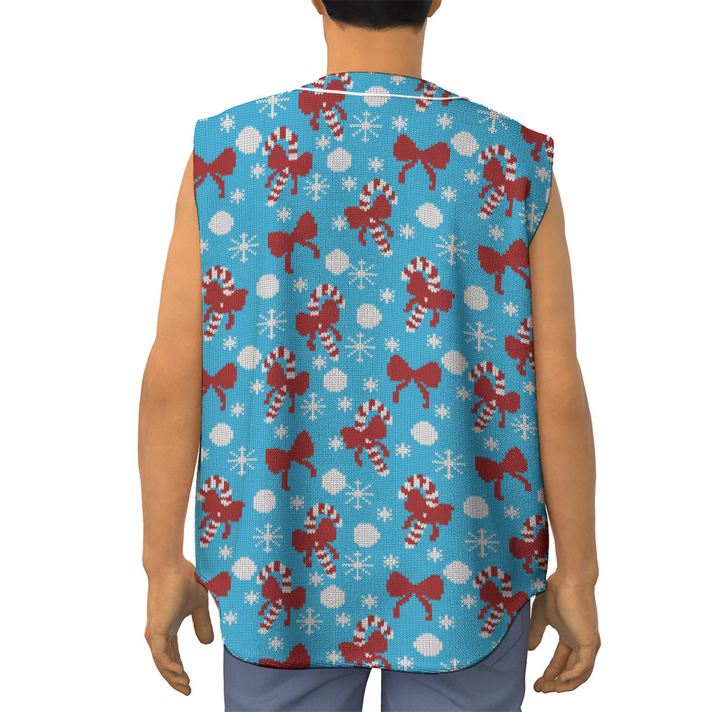 Christmas Party Knitted Pattern Print Sleeveless Baseball Jersey