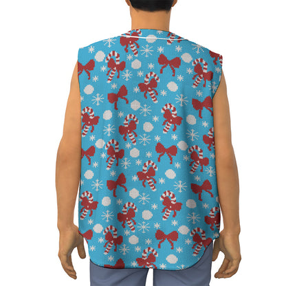 Christmas Party Knitted Pattern Print Sleeveless Baseball Jersey