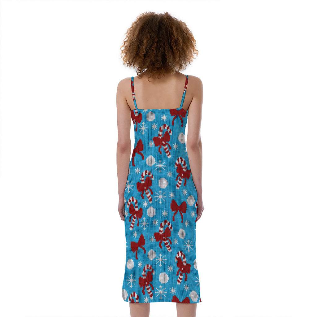 Christmas Party Knitted Pattern Print Slim Fit Midi Cami Dress