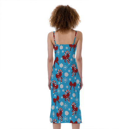 Christmas Party Knitted Pattern Print Slim Fit Midi Cami Dress
