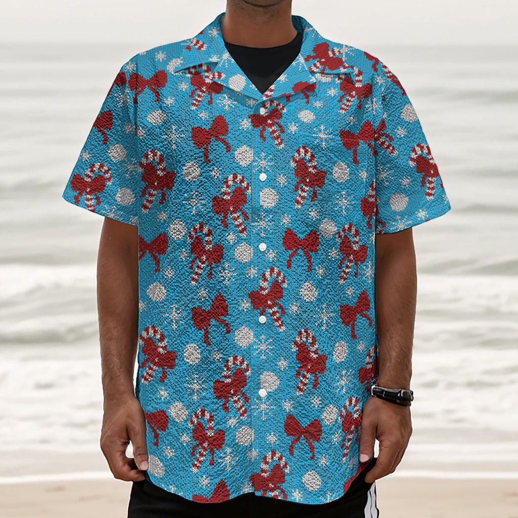 Christmas Party Knitted Pattern Print Textured Short Sleeve Shirt