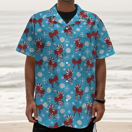 Christmas Party Knitted Pattern Print Textured Short Sleeve Shirt
