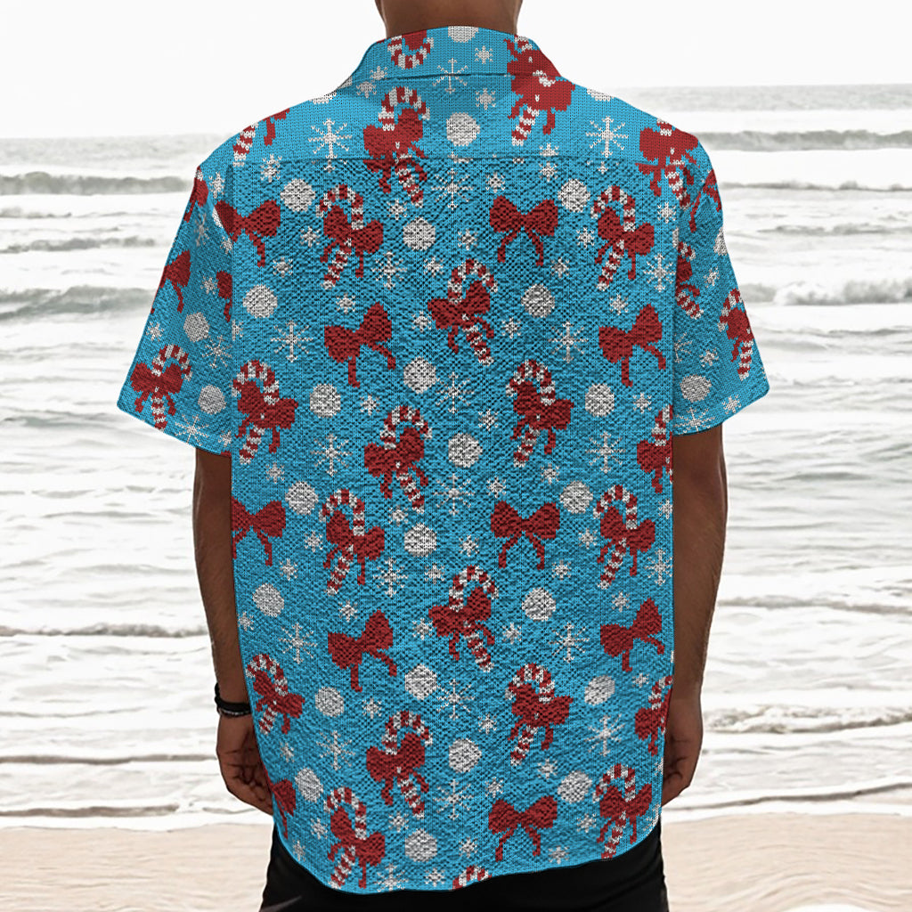 Christmas Party Knitted Pattern Print Textured Short Sleeve Shirt