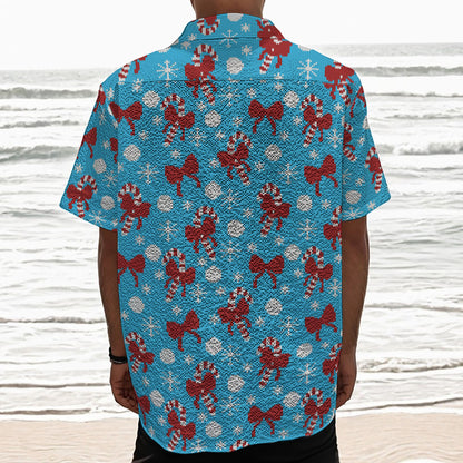Christmas Party Knitted Pattern Print Textured Short Sleeve Shirt