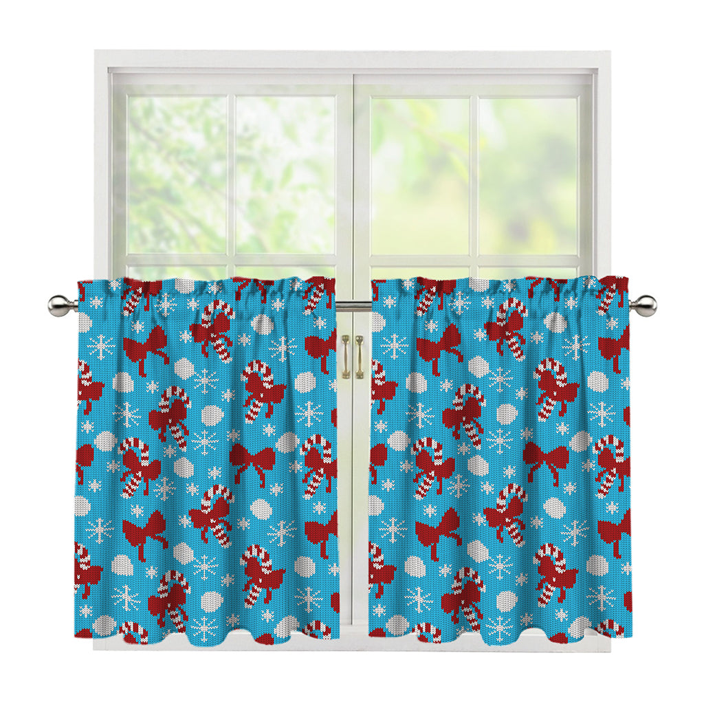 Christmas Party Knitted Pattern Print Tier Curtains