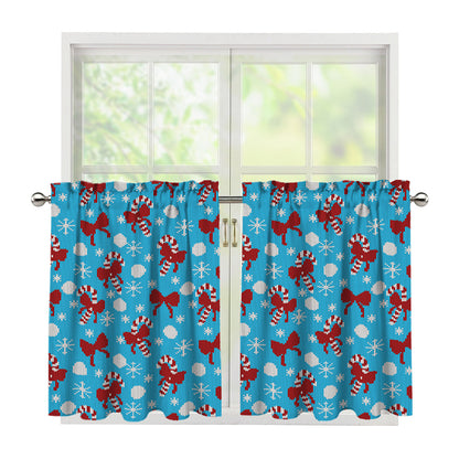 Christmas Party Knitted Pattern Print Tier Curtains